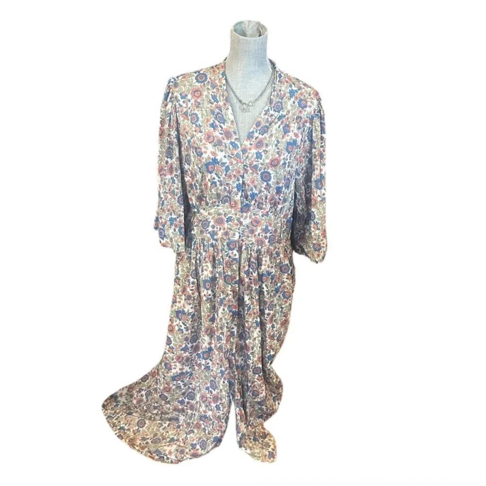 Floral Midi Dress with V-Neck XL (3537)